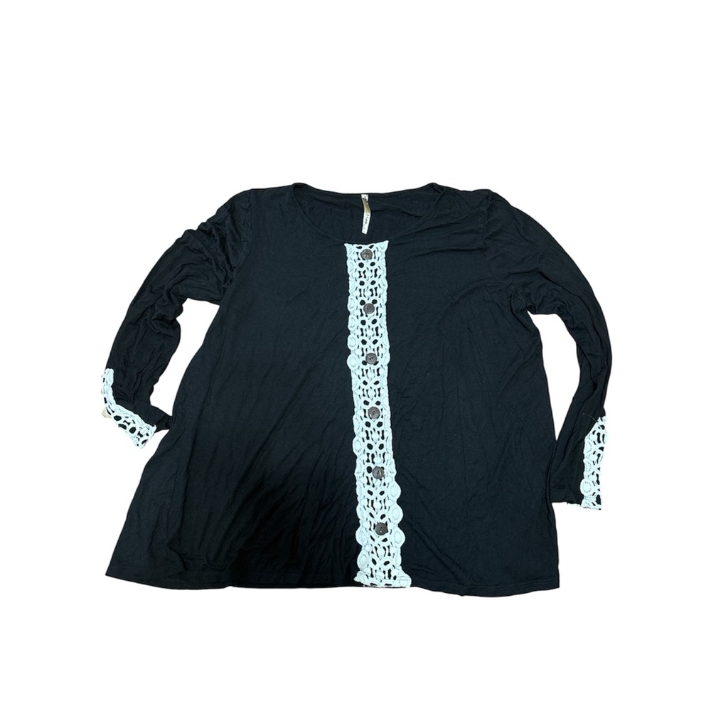 MOA USA Black Top Blouse Lace Front & Sleeve Long Sleeve - Picture 7 of 7